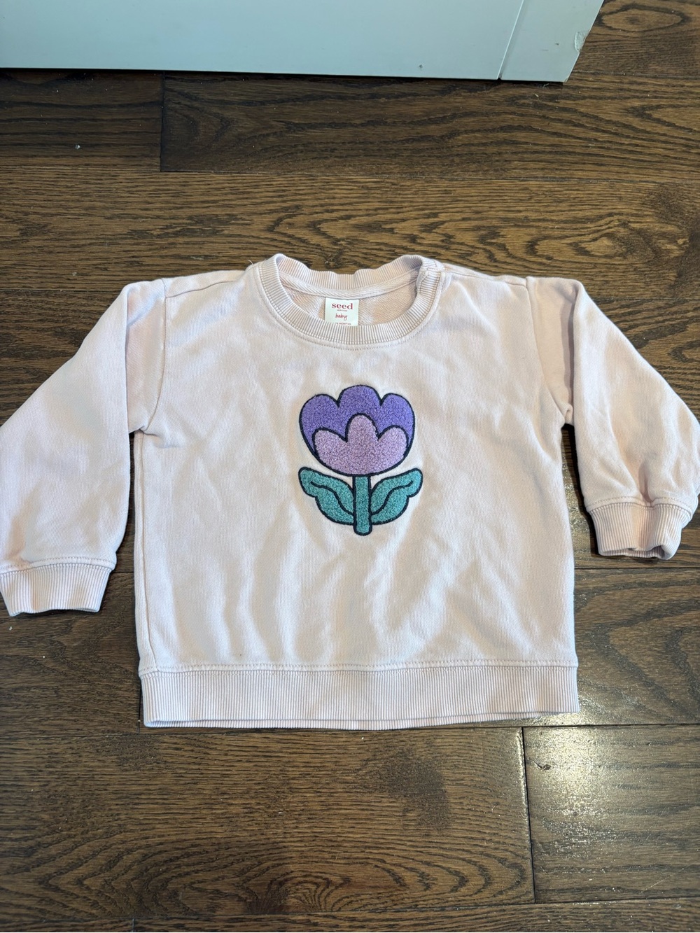Seed Heritage Baby Pale Pink Sweatshirt with Purple Flower Applique 18-24 mo